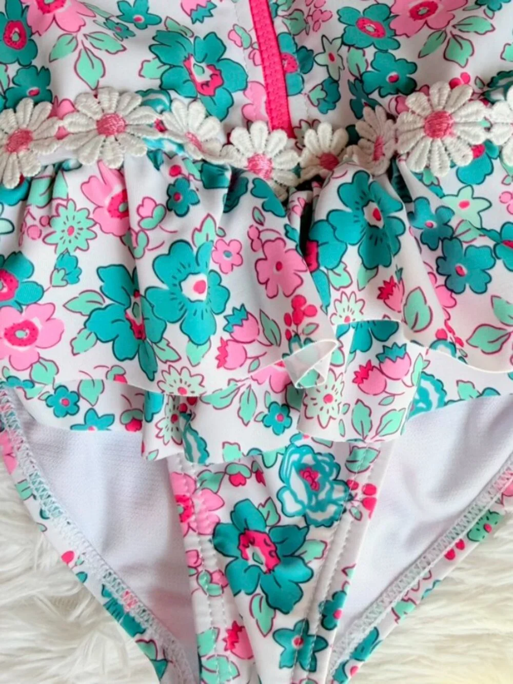 2T Floral Rash Guard Swimsuit & Rainbow Visor Set